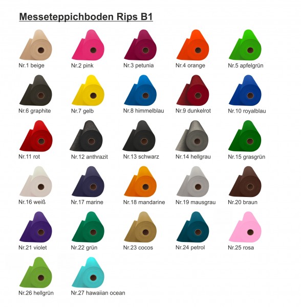 Messeteppich Rips B1 Zuschnitte - 2m Rollenbreite - Quadratmeter