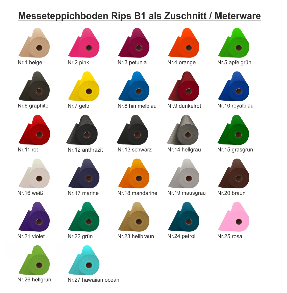 Rips Meterware mit 200cm Breite in div. Farben